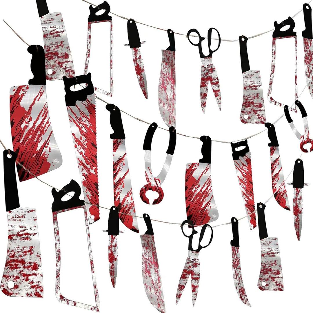 32PCS Bloody Garland Banner Props - Halloween Decorations & Zombie Vampire Party Supplies for Haunted House, Bar, Office, Home, Indoor/Outdoor Yard Decor & Weapons