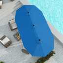 15FT Double Sided Patio Umbrella with Base Included, Double Sided Outdoor Market Umbrella with Flexible Fiberglass Ribs, UV-Blocking Extra Large Umbrella for Garden, Pool, Deck, Royal Blue