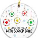3 x Soccer Ornament 2025  White Elephant Gift, Deck The Halls with Soccer Balls Ceramic Ornament  Holiday Tree Decoration for Soccer Players, Coaches & Fans  Sports Gag Gift & Stocking Stuffer
