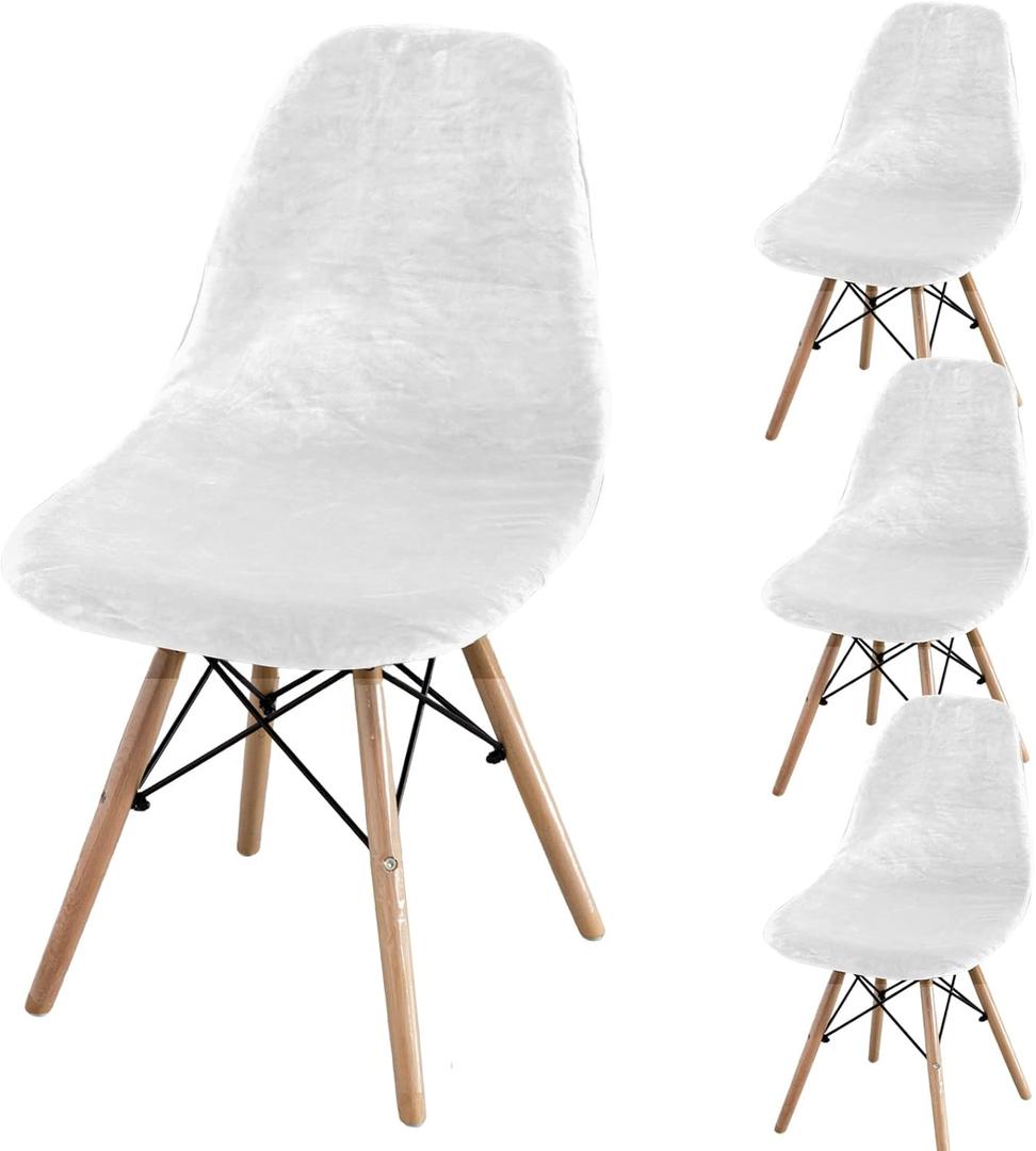 MINGPINHUIUS Armless Shell Chair Cover: Mid Century Stretch Dining Room Chair Covers Washable Velvet Chair Seat Protector Slipcovers,for Dining Chairs (Set of 4,White)