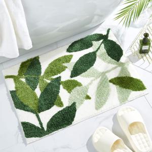 Gibelle Green Bathroom Rug Set 2 Piece, Non-Slip Strong Water Absorbent Plush Microfiber Bath Mat Rug Set, Machine Washable Bathroom Floor Mat Cute Shower Bathmat Indoor Doormat (18"x26"+18"x26")