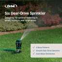 Orbit H2O-Six Gear-Drive Sprinkler on Metal T-Spike - Customizable Lawn Watering Coverage - Multi-Pattern Rotating Head with Adjustable Spray Range - Durable Outdoor Yard Irrigation Sprinkler - 58573