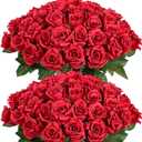 FOTEEWL 60 Pcs Artificial Rose Flower Realistic Faux Silk Roses Stem Fake Roses Bouquet for Flower Arrangement,Wedding Centerpieces,Party,Home Decorations (Burgundy)