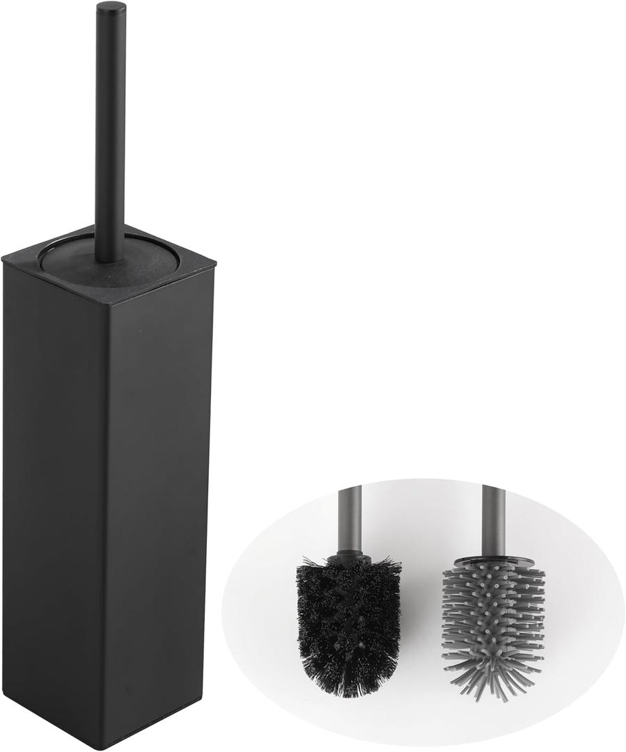BVL Toilet Brush and Holder Set Black Freestanding for Bathroom (Matte Black)