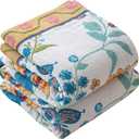 Boho Throw Blankets for Couch,Sofa,Bed, 60"x80" 100% Cotton Muslin Floral Spring Throw Blanket, Butterflies and Flowers Rustic Quilt, Farmhouse,Living Room Decor for All Seasons