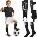 Soccer Shin Guards and Socks Kids Youth Lightweight Soccers Pads Defender with Ankle Protection Ski Shin Guards Football Equipment for Age 4-14 Toddler Boy Girl (Small, Black)