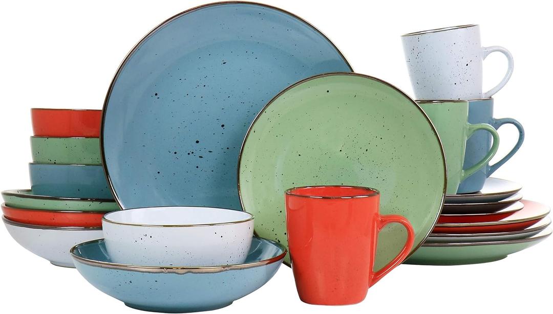 Elama Evelynn 20 Piece Mix and Match Multi-Colored Dinnerware Set in Assorted Colors