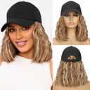 HANYUDIE Hat Wig for Women Wig Cap with Curly Hair Extensions Hat with Hair Wave Adjustable Baseball Cap Wigs (Chocolate Brown Mix Honey Blonde)