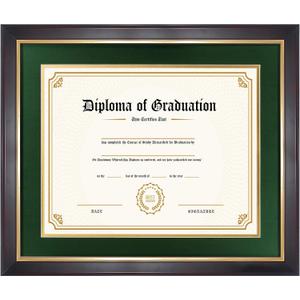 14x17 Diploma Frame with Forest/Gold Mats for 11x14 Certificate, Brown
