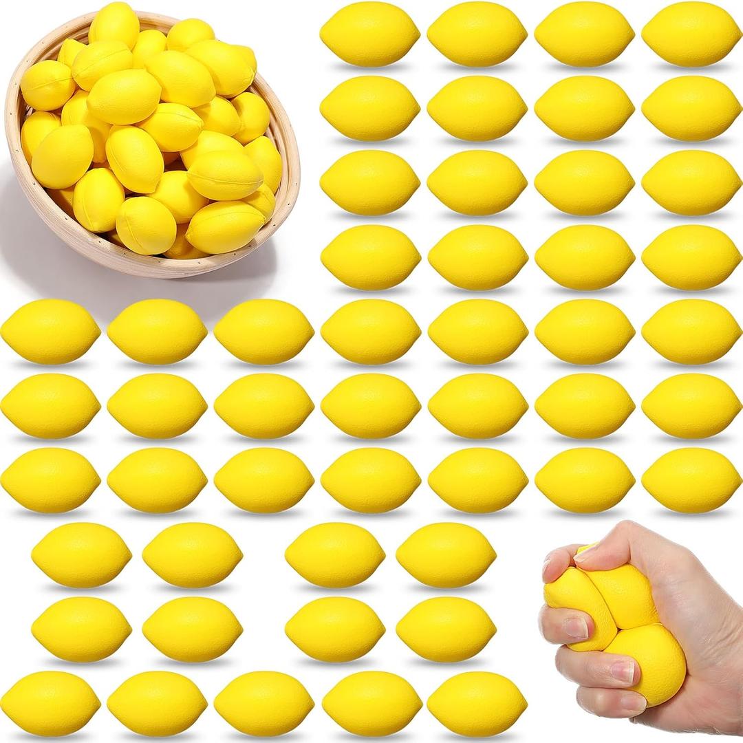 Jerify 50 Pcs Lemon Stress Balls Lemon Party Favors Small Balls Fake Artificial PU Foam Toys for Party Themed Gifts School Home Carnival