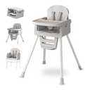 Portable 3 in 1 High Chairs for Babies and Toddlers, Convertible Baby Feeding Chair with Tray, Easy Clean Baby High Chair for Toddler with Foot Rest, Infant Highchairs & Booster Seats with Cush Grey