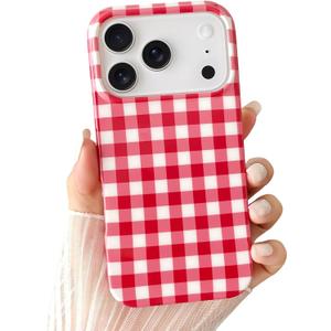 Skyseaco for iPhone 17 Pro Case Cute Aesthetic Gingham Phone Case Soft Slim TPU Shockproof Phone Cover for Women Girls 6.3 inch 2025 - Red