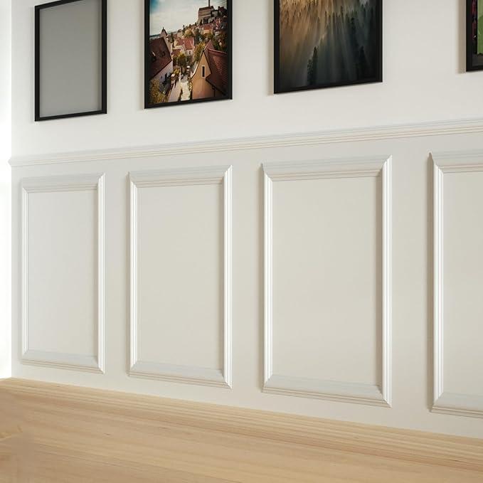 Peel and Stick Wall Molding, 4 Set 16" x 20" Premade Wainscoting Panels, Ready-to-Assemble Molding Trim Decor for Living Room Bedroom Hallway Kitchen Island