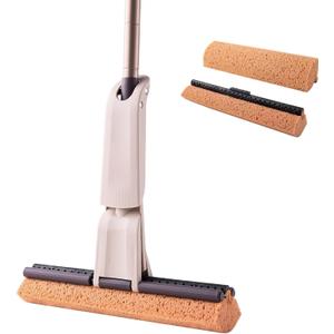 Eyliden Sponge Mop with 2 Reusable Heads | Self-Wringing Floor Mop with Absorbent Honeycomb Sponge | Kitchen Bathroom Hardwood Laminate Tile Marble Floors Cleaning for Home and Commercial Use