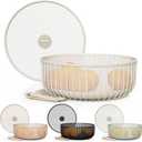 LIBKEN Metal Fruit Bowl with Mesh Lid and Basket - Fruit and Vegetable Holder for Kitchen Counter - Versatile and Durable Storage Basket Organizer for Fruit, Veggie, Snacks - 11x11x4-Inch (Warm Gray)