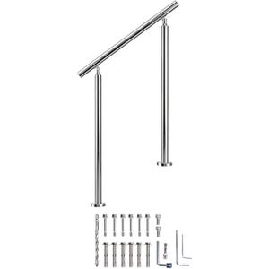 Hand Rails for Outdoor Steps, 1-2 Step Handrail Stair Railing Kit, 304 Stainless Steel Outdoor Handrails for Exterior Steps, Silver Stair Handrail, Concrete & Deck & Porch Railing
