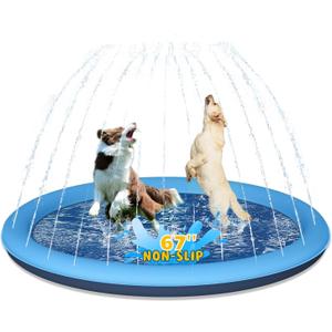 Dog Splash Pad, 67" Non-Slip Thickened Sprinkler Pool, Summer Outdoor Pet Water Play Mat, Splash Pad for Dogs & Kids (Blue-round)