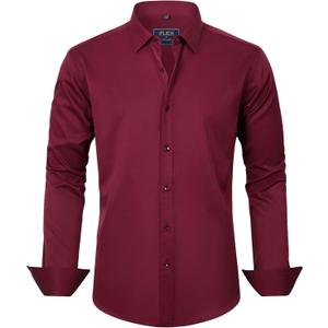 J.VER Men's Dress Shirts Solid Long Sleeve Stretch Wrinkle-Free Formal Shirt Business Casual Button Down Shirts (X-Large, Burgundy)