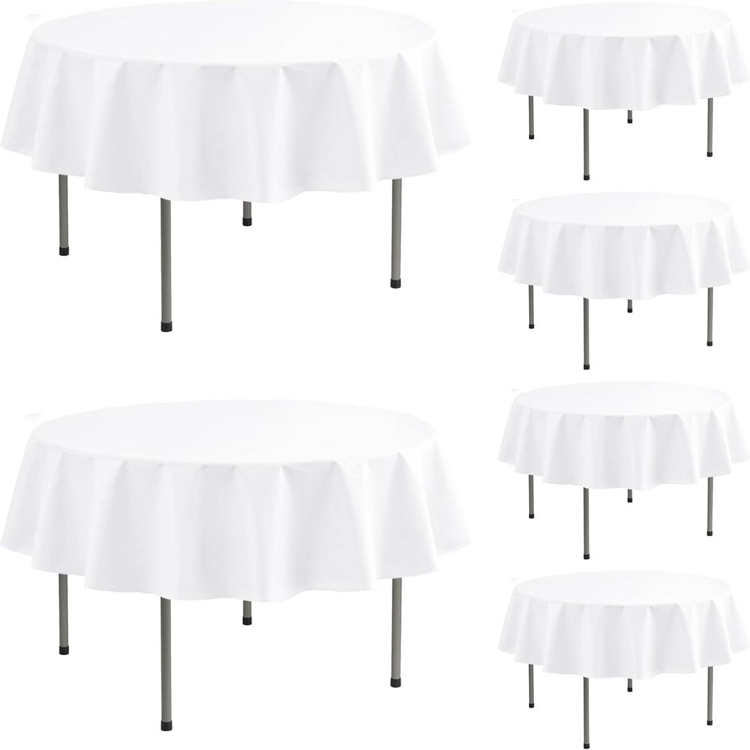 Round Vinyl Tablecloth with Flannel Backing-6 Pack White 60 Inch Waterproof Table Cloths Plastic Table Sheets-Wipeable Spillproof PEVA Oilcloth Covers for Picnic Party Camping Dining