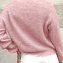 Saodimallsu Womens Sweaters Crew Neck Long Sleeve Knit Contrast Piping Stripe Lightweight Casual Fall Pullover Tops 2025 (Pink)