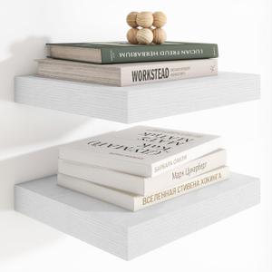 12 Inch Deep Floating Shelves, 12 x 12 inches Long Wall Shelf, Large Extra Display Shelf & Storage Shelf, Rustic Wood Wall Shelves for Fireplace Mantel, White - 2Pack