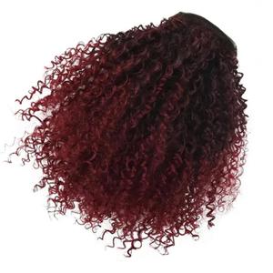 Wrap Around Drawstring Ponytail Extension Afro Puff Kinky Curly Ponytail Short Curly Ponytail Fluffy Synthetic Hairpieces 8 In Ombre Black to Burgundy