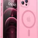 CANSHN Magnetic Compatible with iPhone 12 Pro Max Case, Upgraded [Full Camera Protection] [Compatible with Magsafe] [Translucent Matte] Shockproof Protective Phone Cover 6.7 Inch - Pink