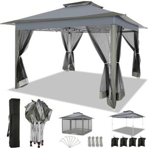 COBIZI 12x12 FT Pop up Gazebo on Clearance Outdoor pop up Canopy Tent,carpas para Patio, Shelter Tents with Netting & Portable Carry Bag, Patio Gazebos for Camping, Garden & Lawn, Darkgrey(Upgraded), 12x12ft Double Roof