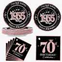 60 PCS Vintage 70th Birthday Plates and Napkins Set, 70th Birthday Decorations Rose Gold, Service for 30, 1955 Birthday Dessert Plates and Napkins Party Supplies for Women