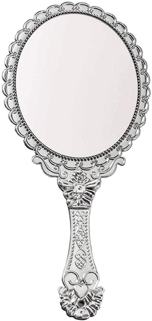 Handheld Mirror, Hand Held Mirror with Handle, Small Travel Packet Compact Mirrors, Vintage Decorative Makeup Cosmetic Purse Mirrors for Girls Women, Silver