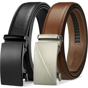 BOSTANTEN Ratchet Leather Belt For Men 2 Pack Dress and Casual with Adjustable Buckle, Trim to Fit (003-black and Coffee)