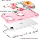 PIXIU Unique Flower Pattern Compatible with iPhone 17e/16e 6.1 inch case,Heavy Duty Dual Layer Shockproof Full-Body Protective Sturdy Hybrid Cute Rugged Case for Women,Girls,Kids Pink Flower
