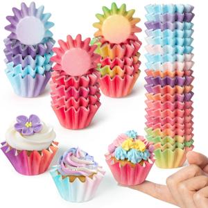 R HORSE 200Pcs Mini Cupcake Liners Baking Cups, Purple Orange Gradient Grease-resistant Mini Size Cupcake Cups for Baking, Heavy Duty Paper Muffin Baking Cups for Wedding Birthday Baby Shower Party