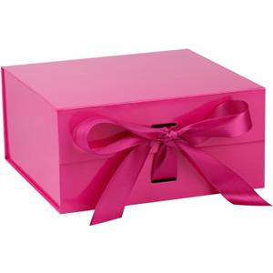 OEMVALATY Bright Pink Gift Box,10x10x5 Inches Gift Boxes with Lids for Presents with Magnetic Closure and Ribbon for Wedding, Storage, Birthday