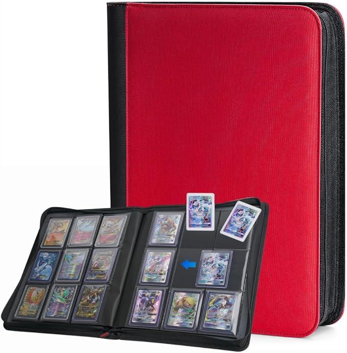 PREZA Toploader Binder  Holds 216 Top Loaders  9 Pocket Trading Card Storage Trading Card Binder for Storage (Red)
