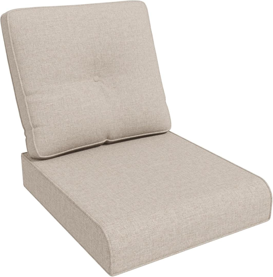 Outdoor Chair Cushions Set for Patio Furniture, 22x25/22x24 Inch, Waterproof & Fade Resistant Patio Chair Cushions, Think Patio Furniture Cushion for Chair, Sofa, and Couch (Beige, 1 Set)