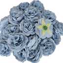 Grayish Blue Rose Flowers Artificial for Decoration,3.3'' Blue Silk Flower Heads,40 Pcs Grey Blue Rose Flowers, Silk Rose Heads Bulk, Satin Rose Heads No Stem for DIY Flower Well, Crafts Bouquest