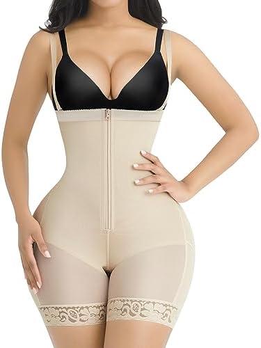 SHAPELLX Fajas Colombianas Shapewear for Women Tummy Control Plus Size Postpartum Body Shaper Butt Lifting Bodysuit (No Size, Beige)
