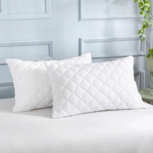 Anti Allergy Quilted Pillow Protectors Queen 2 Pack White