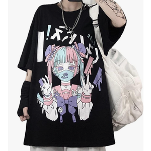 Women Summer Gothic T-Shirt Anime Aesthetic Print Harajuku Fashion Casual Tops, XXL