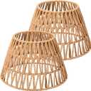 Large Lamp Shades Set of 2 Boho Rattan Shade Hand Woven Lampshade for Table Lamp Replacement Hand Crafted Farmhouse for Floor, Wall Sconce, 9.8 x 6.3 x 5.9 Inch
