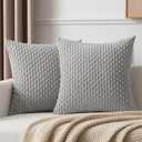 Kevin Textile Set of 2 Decorative Pillows Covers for Couch Striped Boho Velvet Sofa Pillow Covers 40x40cm 16 x 16 Inch Light Grey