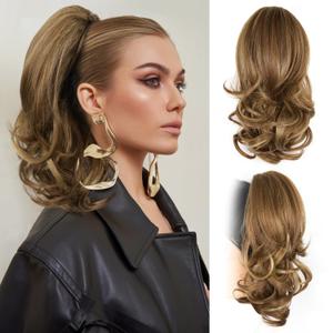 14 Inch Ponytail Extension - Soft Wavy Pony Tails Hair Extensions, Claw Clip Ponytail Extension, Synthetic Hair Extensions Ponytail, Clip in Ponytail (Color: Light Brown With Blonde Highlights)