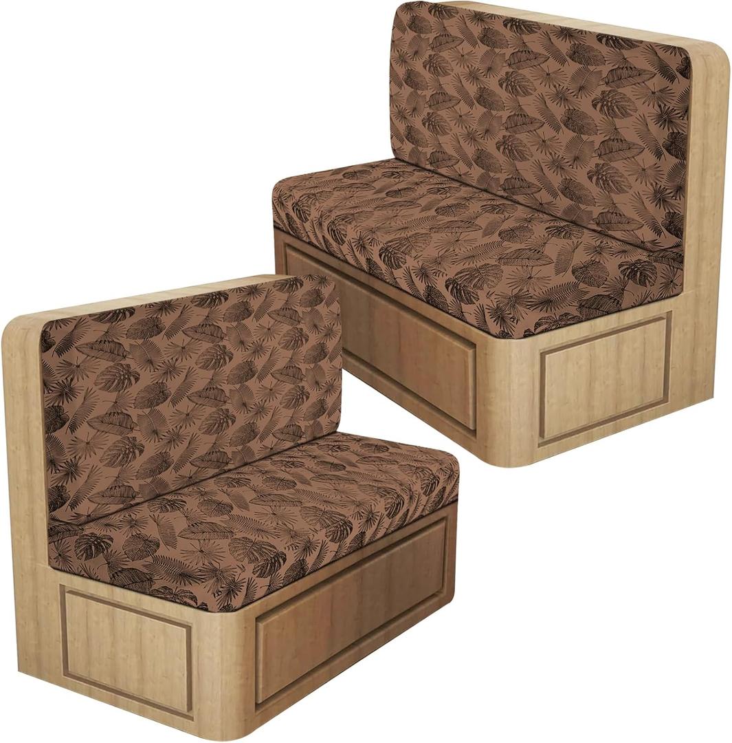 RV Dinette Cushion Covers, Stretch Camper Cushion Slipcovers for Travel Trailer Couch RV Booth Seat, Replacement Camper Sofa Chair Protector (2 Backrest Cover & 2 Bench Cover,Beige) (Brown Leaves)