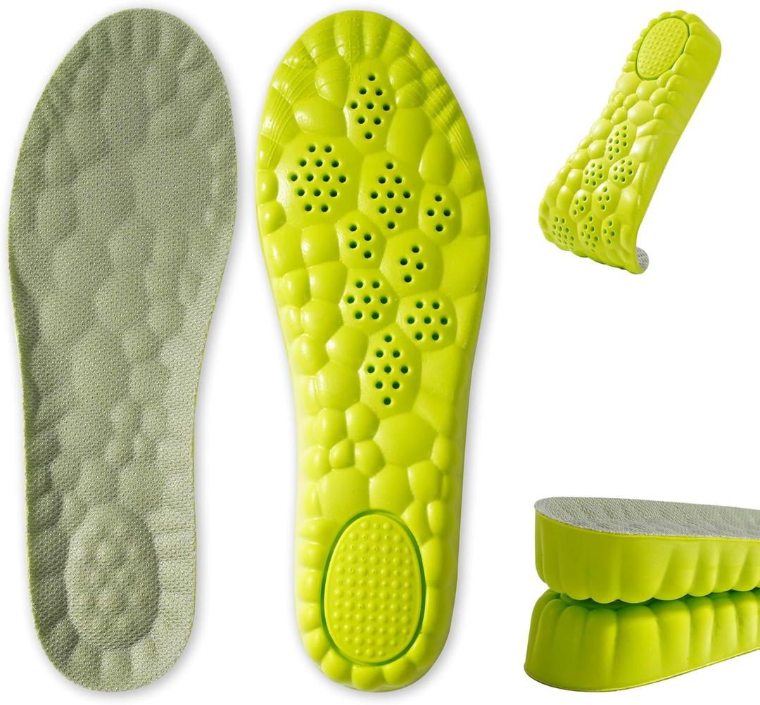 Height Increase Insoles for Men - 4D Cloud Technology Memory Foam Inserts, Super Soft Elevator Insoles with Shock Absorption, Trim to Fit for Men and Women (Men: 6-8/Women: 6-10,Lift 3.5CM) (Grey Green)