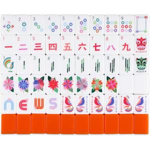 Soulchen Mahjong Tile Bag Set with 160 Orange Acrylic Mahjong Tiles with Zippered Letters for Family and Party Adults