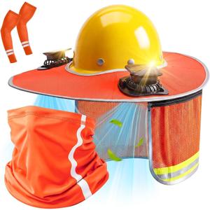 Hard Hat Sun Shade with Dual Solar Fans, Neck Cover & Arm Sleeves | Hard Hat Visor Sunshade Full Brim Set, Summer Protection Accessories for Construction, Gardening & Outdoor Work