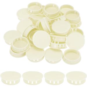 MECCANIXITY 32PCS 35mm(1 3/8") Beige Plastic Hole Plugs, Flush Type Panel Hole Plugs Insert End Caps for Locking Hole Tubes Furniture Cabinet