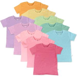 HonestBaby 10-Pack Short Sleeve T-shirts 100% Organic Cotton Baby, Toddler, Little Kids, Boys, Girls, Unisex