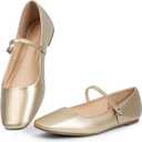 MUSSHOE Mary Jane Flats for Women: Classic Square Toe Ballet Flats with Strap - Comfortable Dressy Shoes for Teachers & Office (11, Gold)